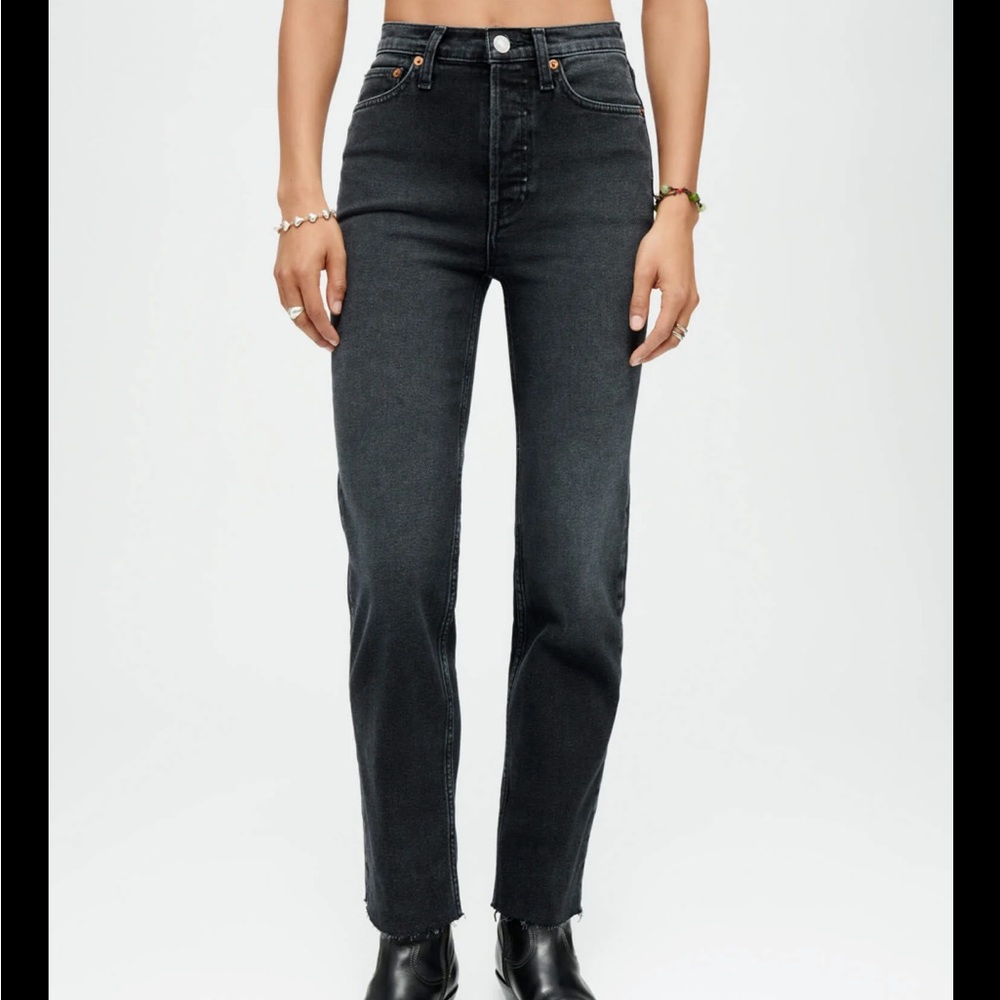 Re/done Vintage Black Raw Hem High Waisted Slim Jeans
